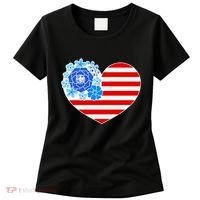 Cute USA American Flag Flower Heart Women's T-Shirt thumb 0