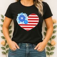 Cute USA American Flag Flower Heart Women's T-Shirt thumb 2