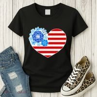 Cute USA American Flag Flower Heart Women's T-Shirt thumb 3
