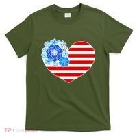 Cute USA American Flag Flower Heart T-Shirt thumb 0