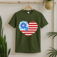 Cute USA American Flag Flower Heart T-Shirt thumb 2