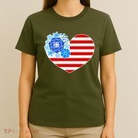 Cute USA American Flag Flower Heart T-Shirt thumb 4
