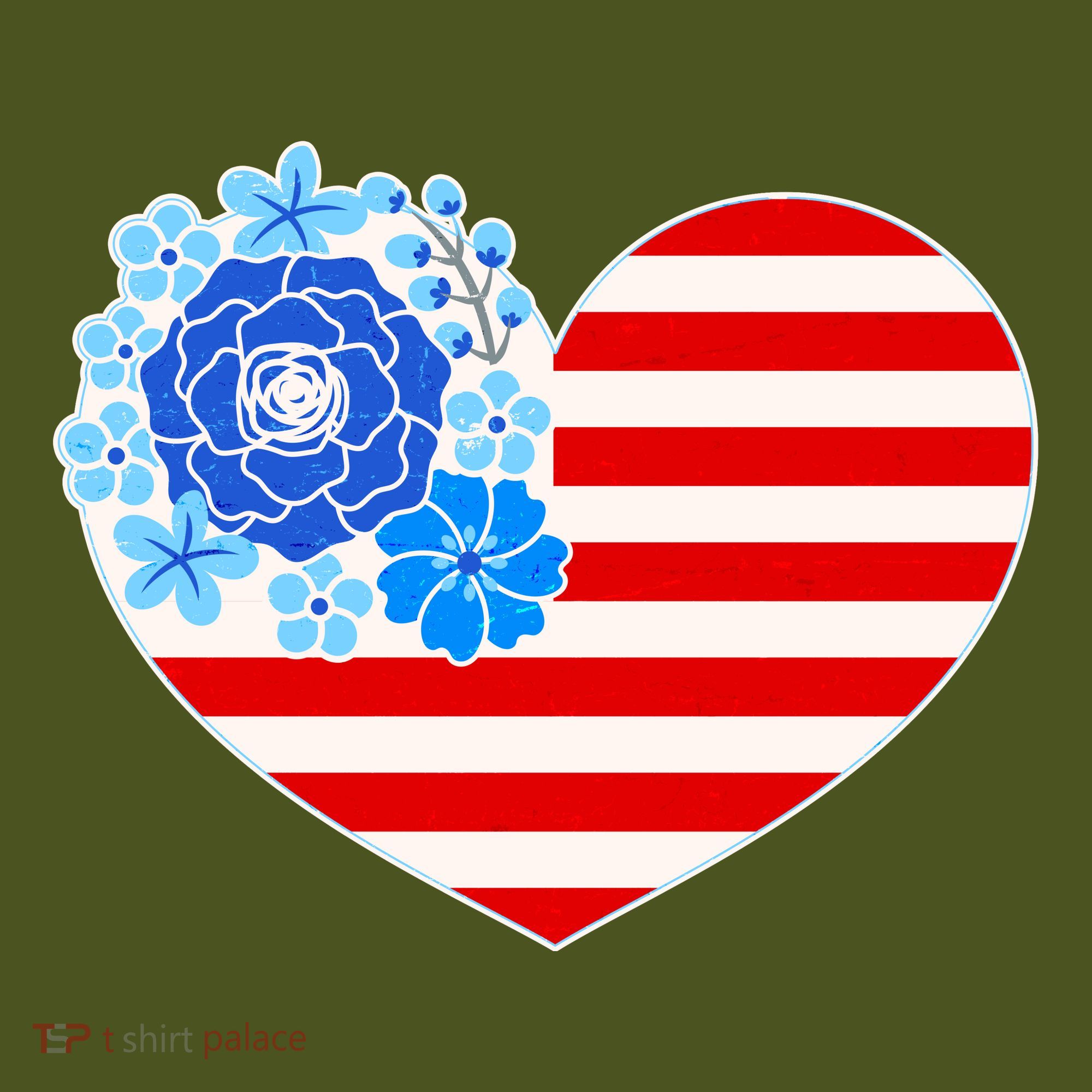 Cute USA American Flag Flower Heart T-Shirt
