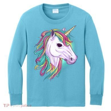 Colorful Unicorn Art Drawing Kids Long Sleeve Shirt