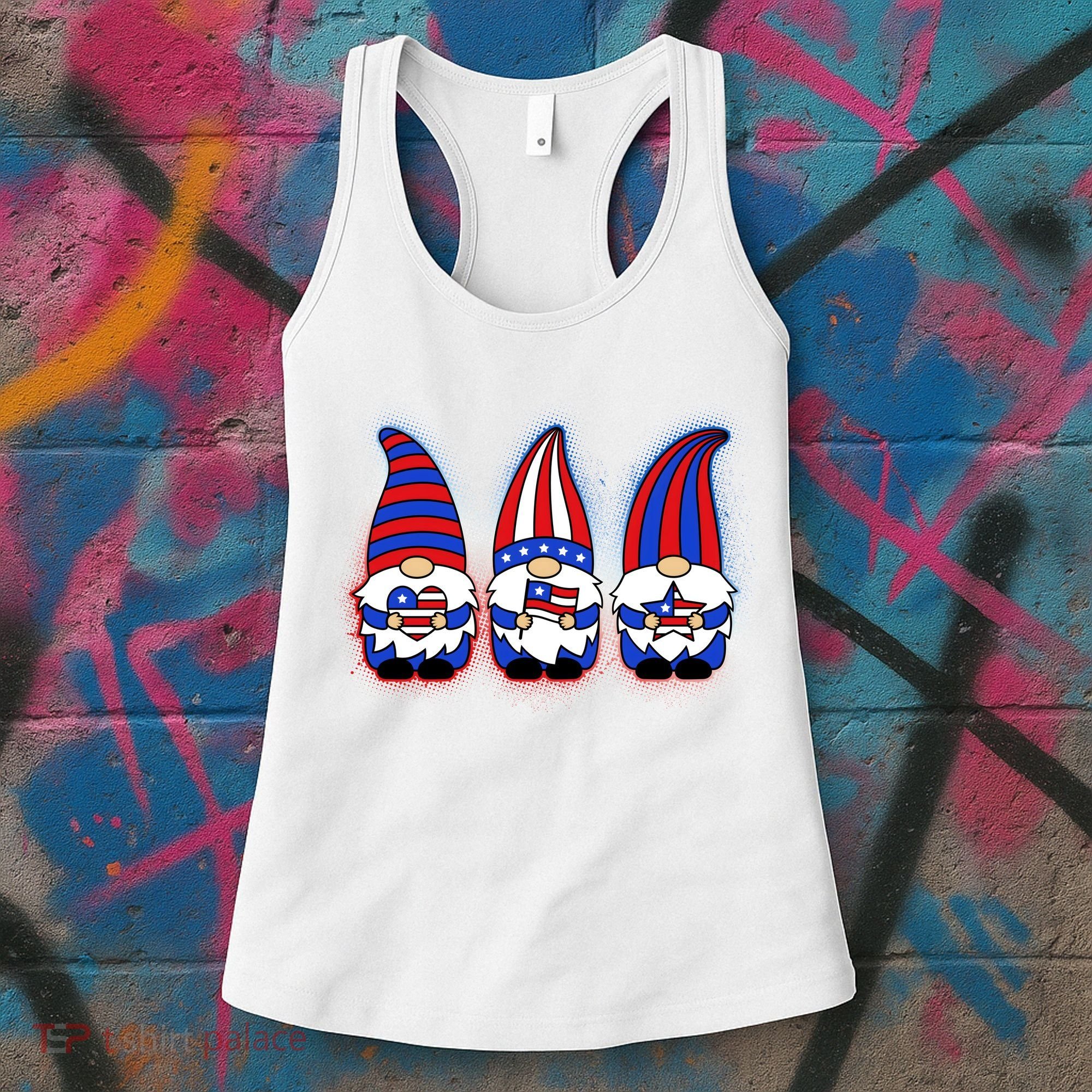 Cute USA American Flag Gnomes Women's Tank Top