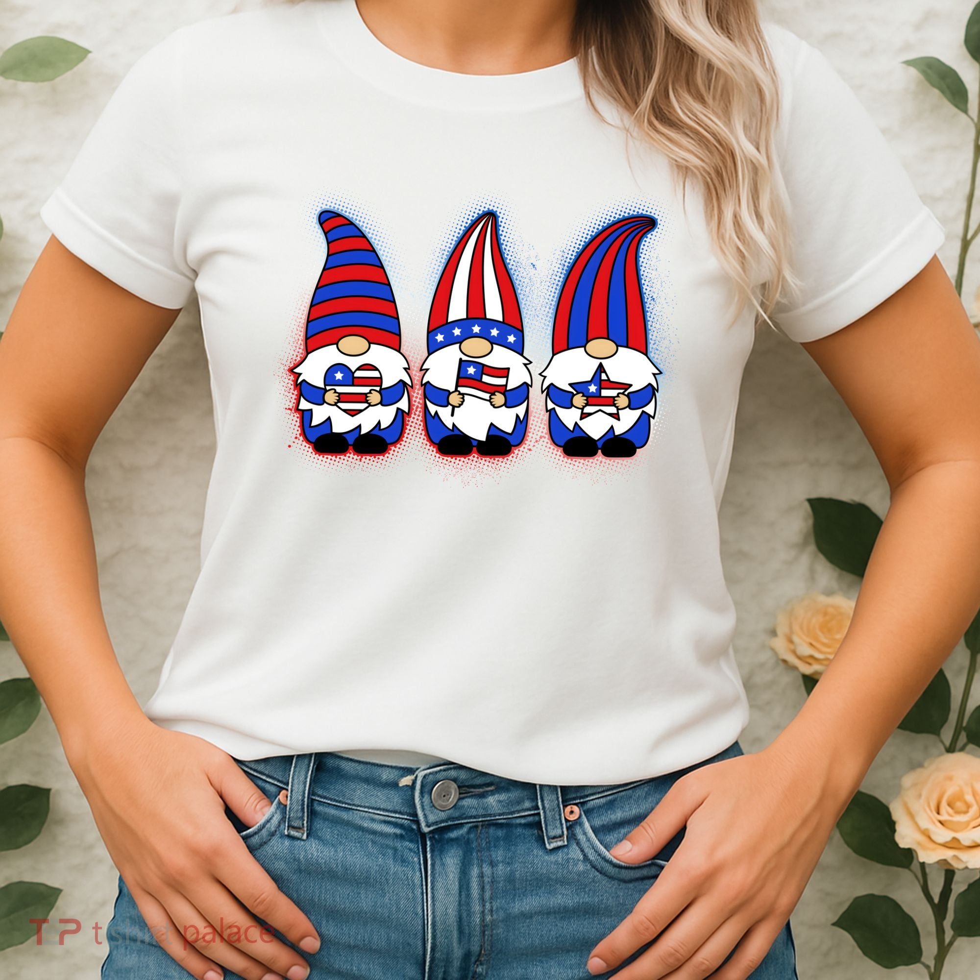 Cute USA American Flag Gnomes Women's T-Shirt