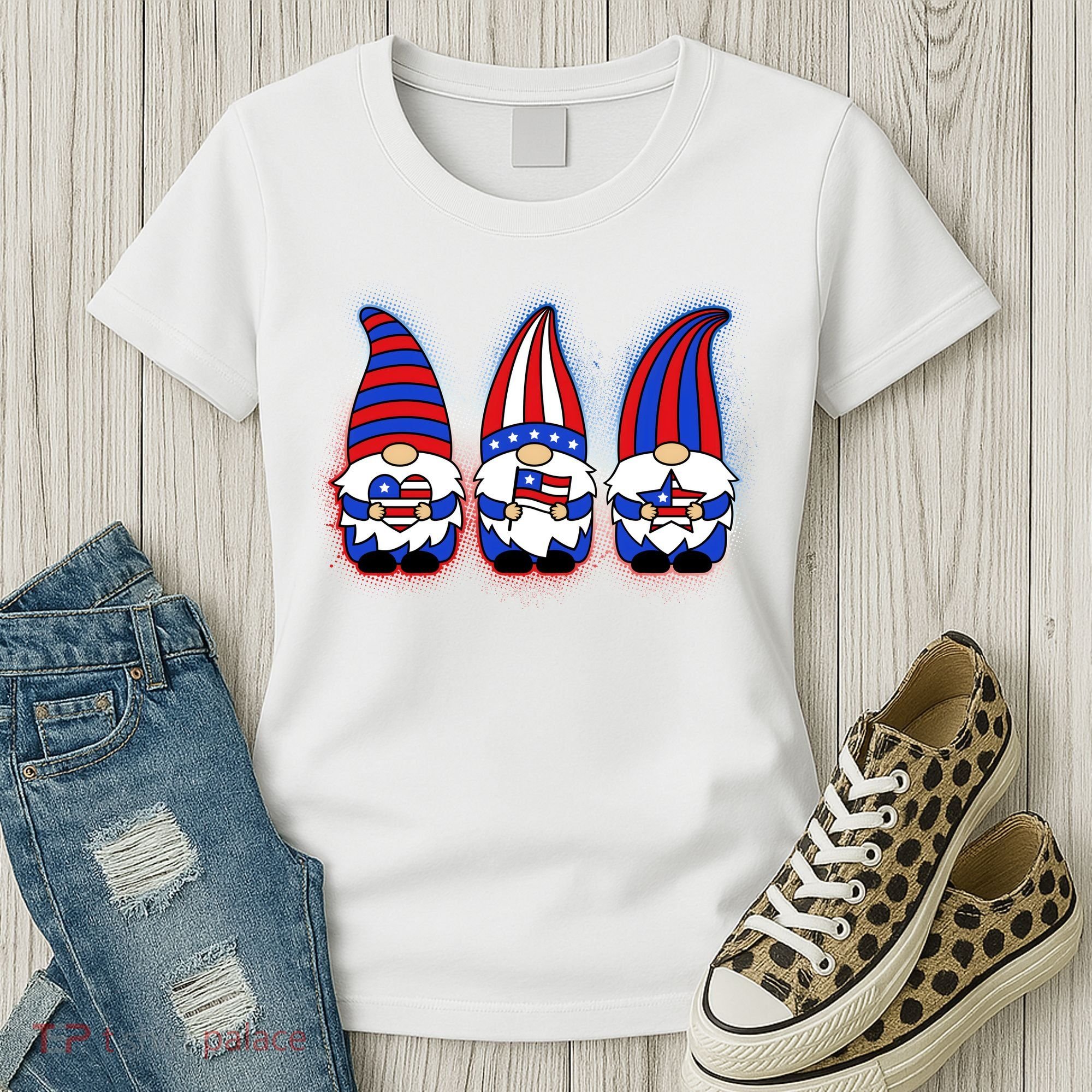 Cute USA American Flag Gnomes Women's T-Shirt