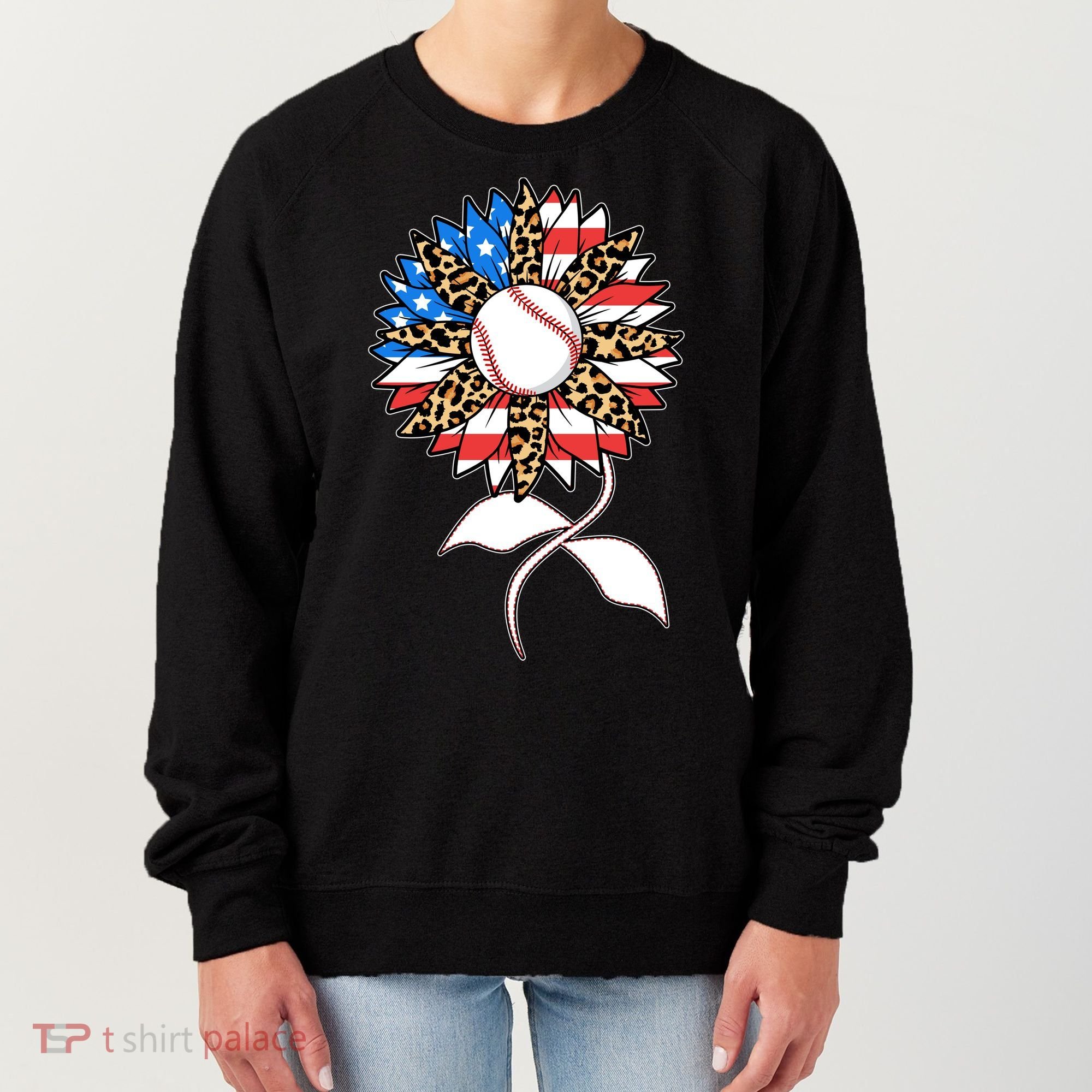 Cute USA American Flag Baseball Sunflower Women's Sweatshirt