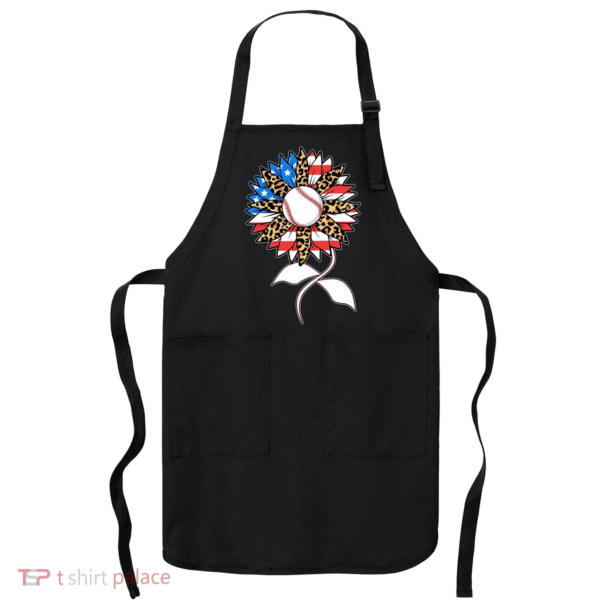 Cute USA American Flag Baseball Sunflower Apron