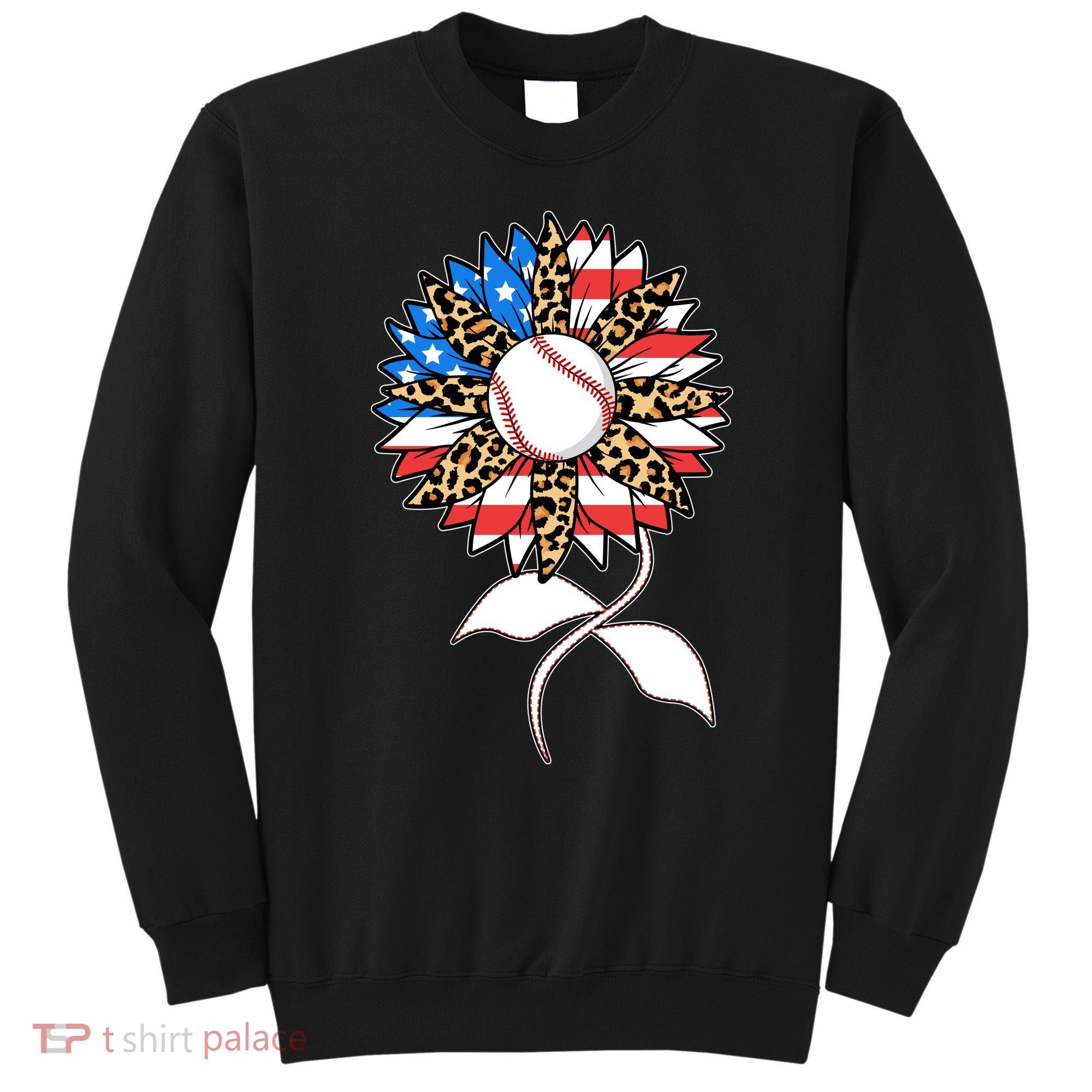 Cute USA American Flag Baseball Sunflower Sweatshirt