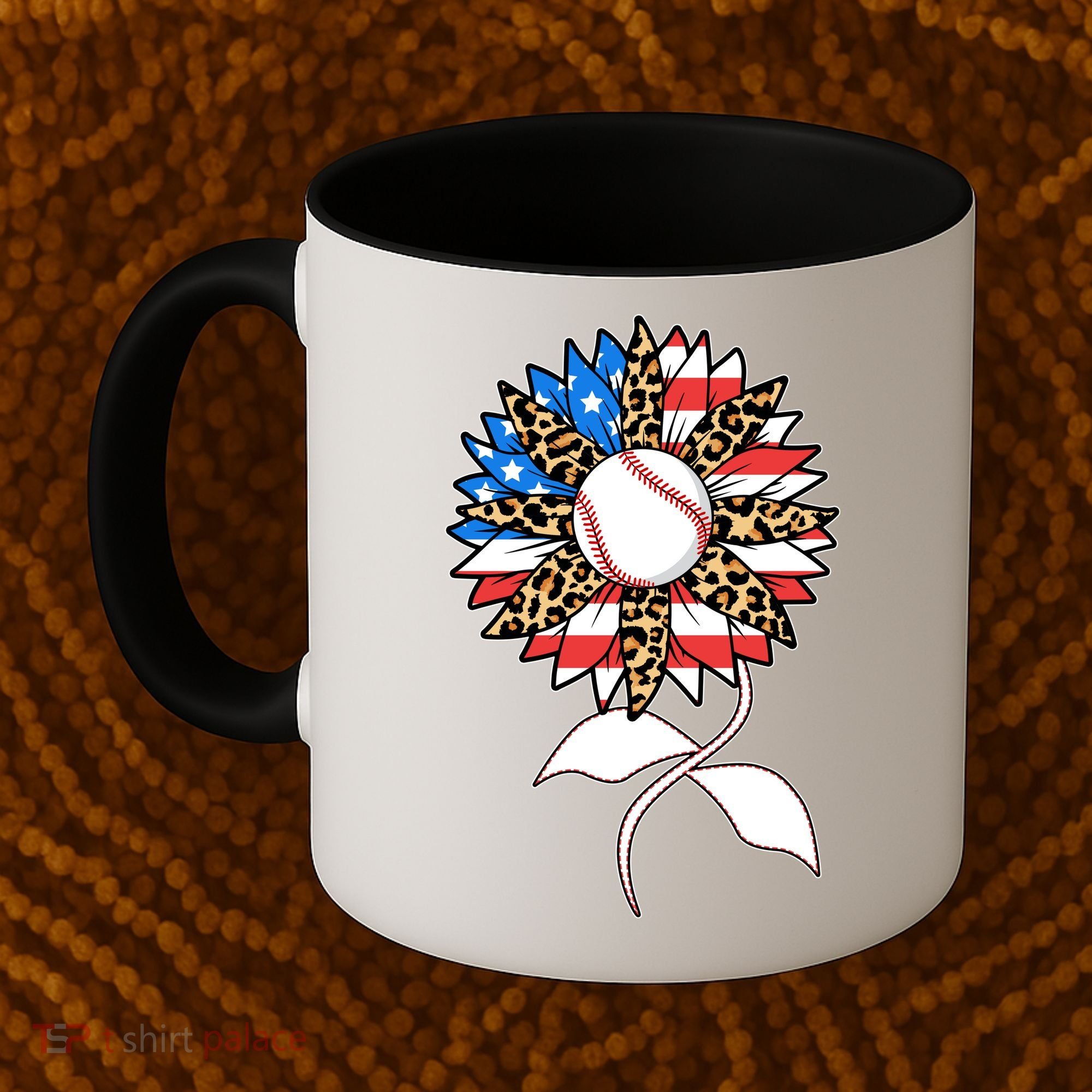 Cute USA American Flag Baseball Sunflower Coffee Mug
