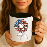 Cute USA American Flag Baseball Sunflower Coffee Mug thumb 3