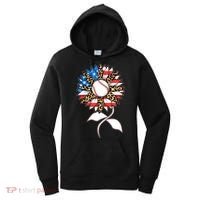 Cute USA American Flag Baseball Sunflower Women's Hoodie thumb 0