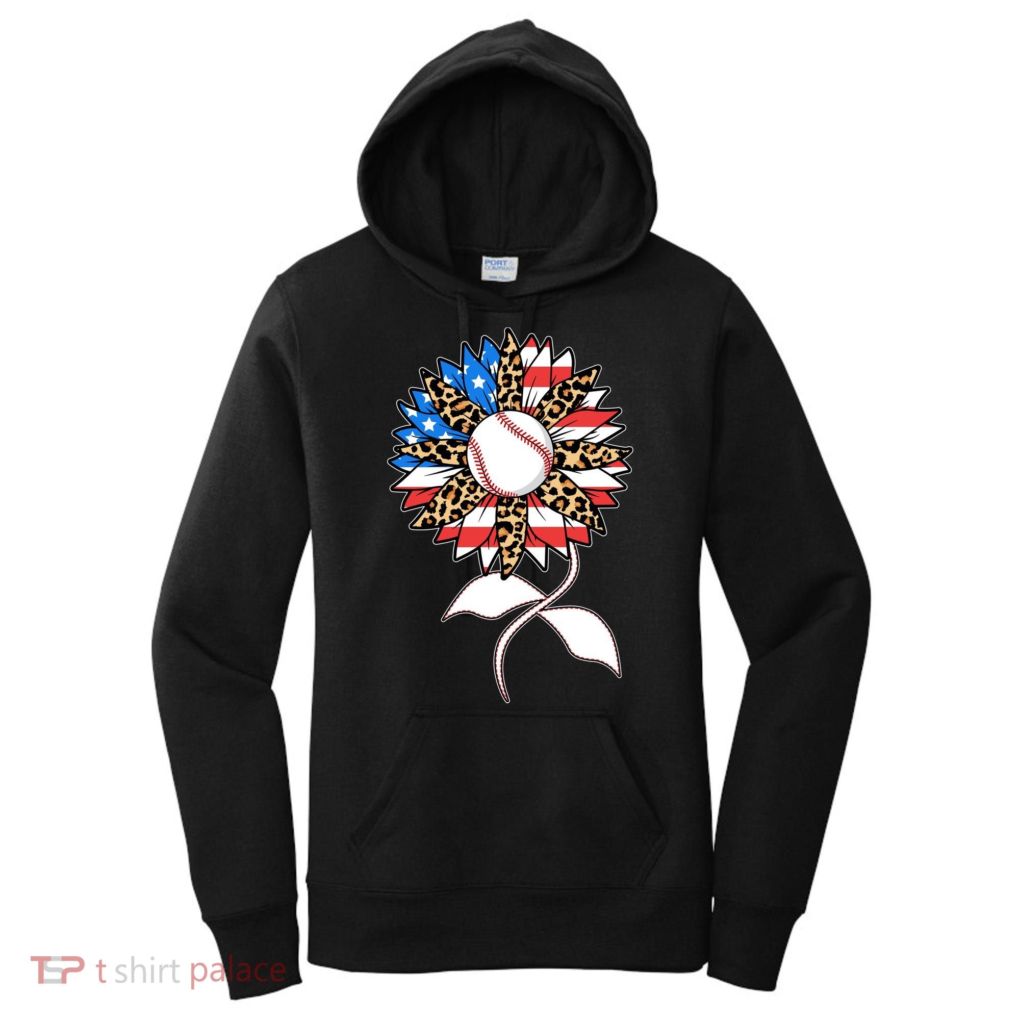 Cute USA American Flag Baseball Sunflower Women's Hoodie