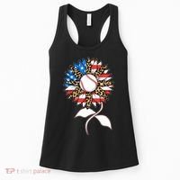 Cute USA American Flag Baseball Sunflower Women's Tank Top thumb 0
