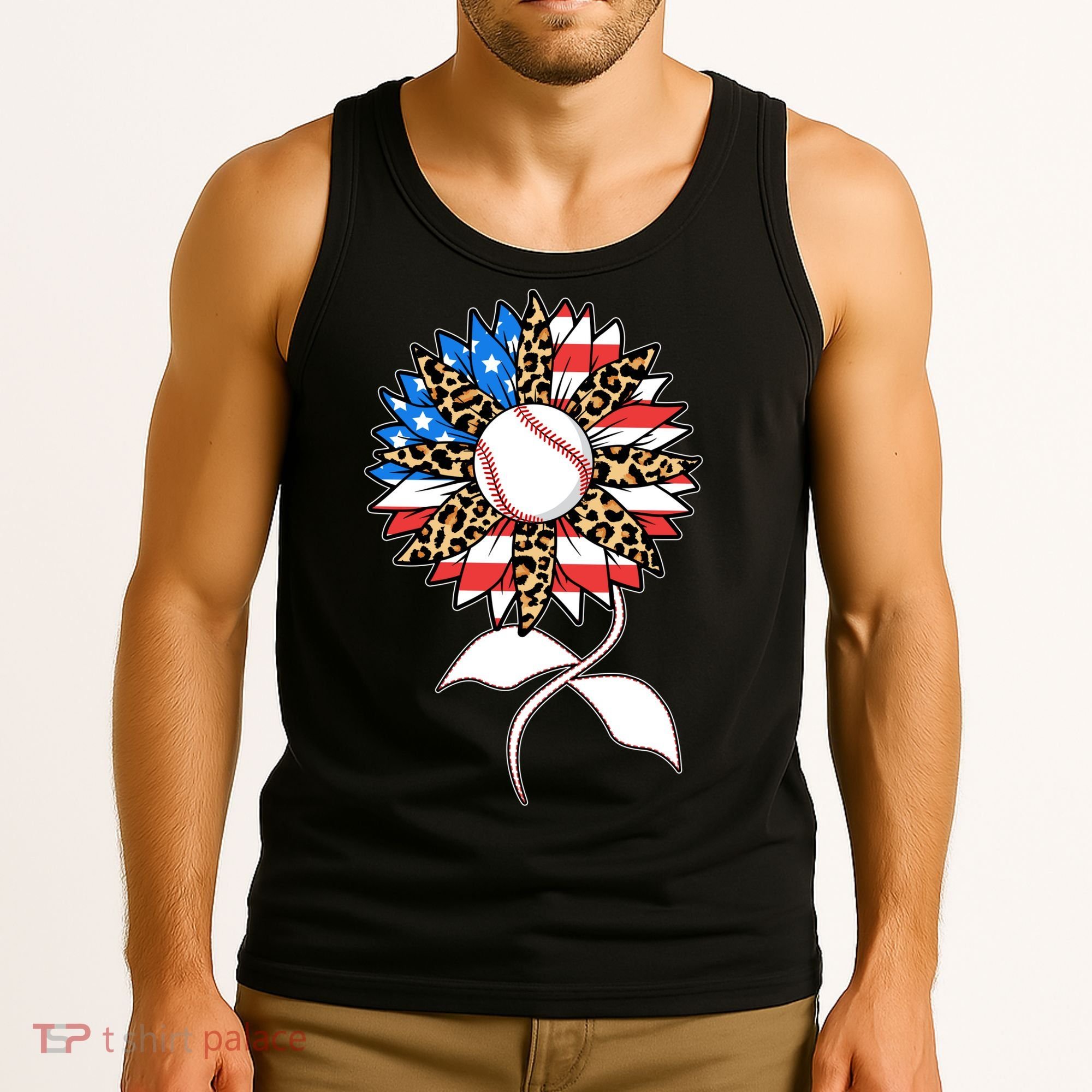 Cute USA American Flag Baseball Sunflower Tank Top