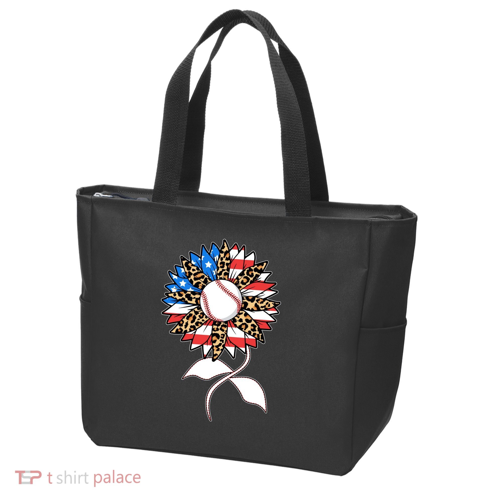 Cute USA American Flag Baseball Sunflower Tote Bag
