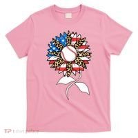 Cute USA American Flag Baseball Sunflower T-Shirt thumb 0