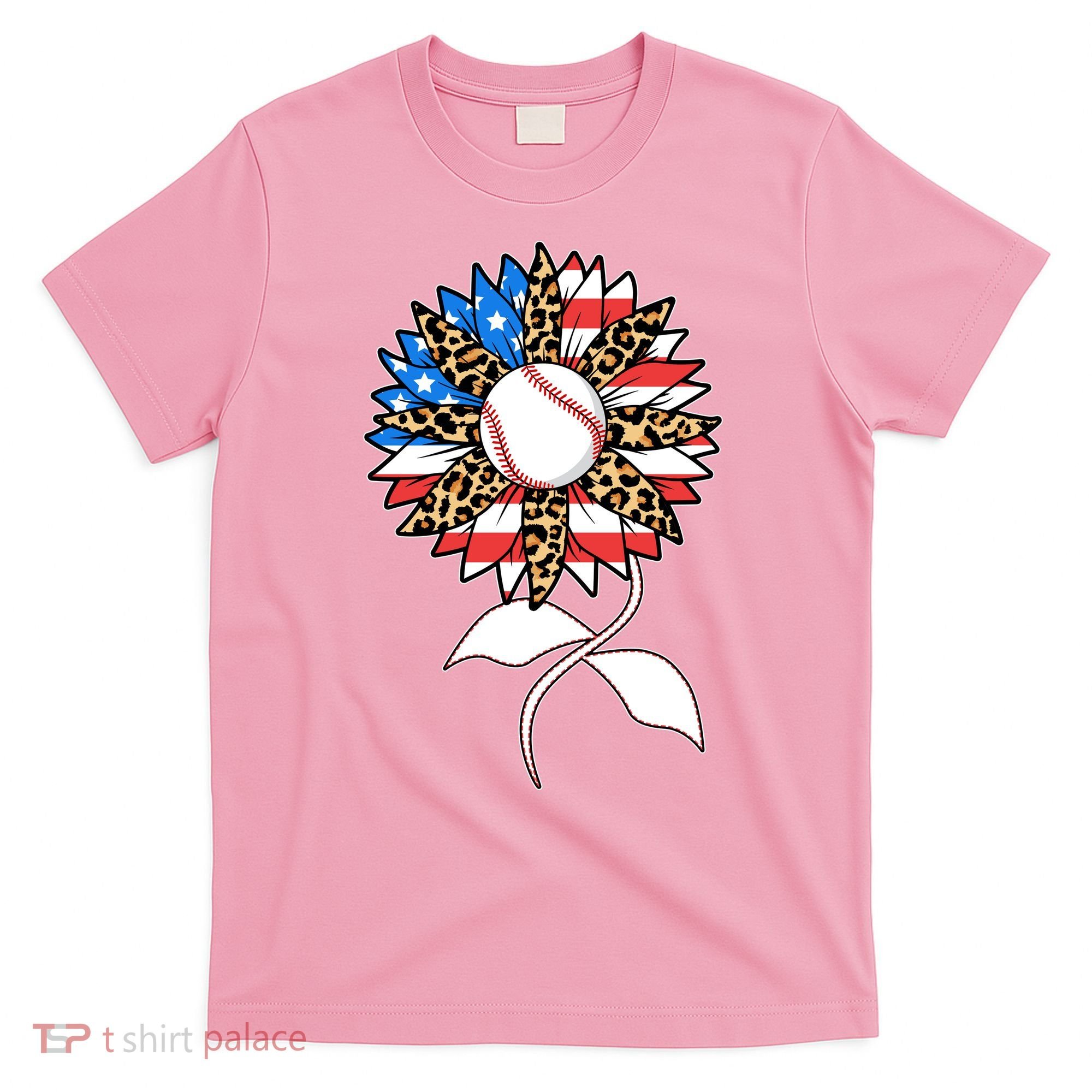Cute USA American Flag Baseball Sunflower T-Shirt