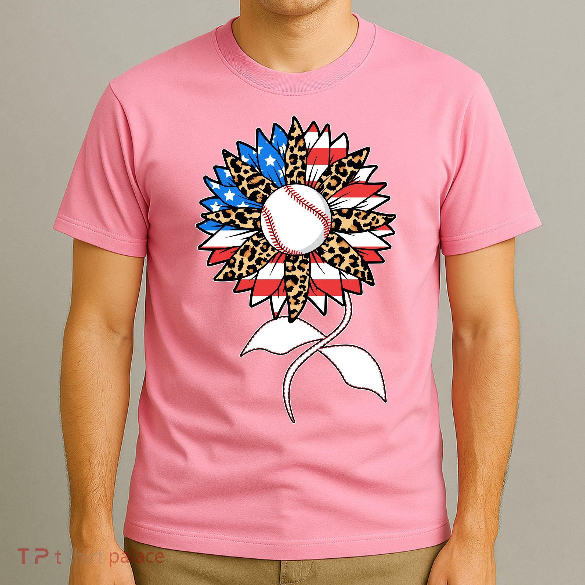Cute USA American Flag Baseball Sunflower T-Shirt