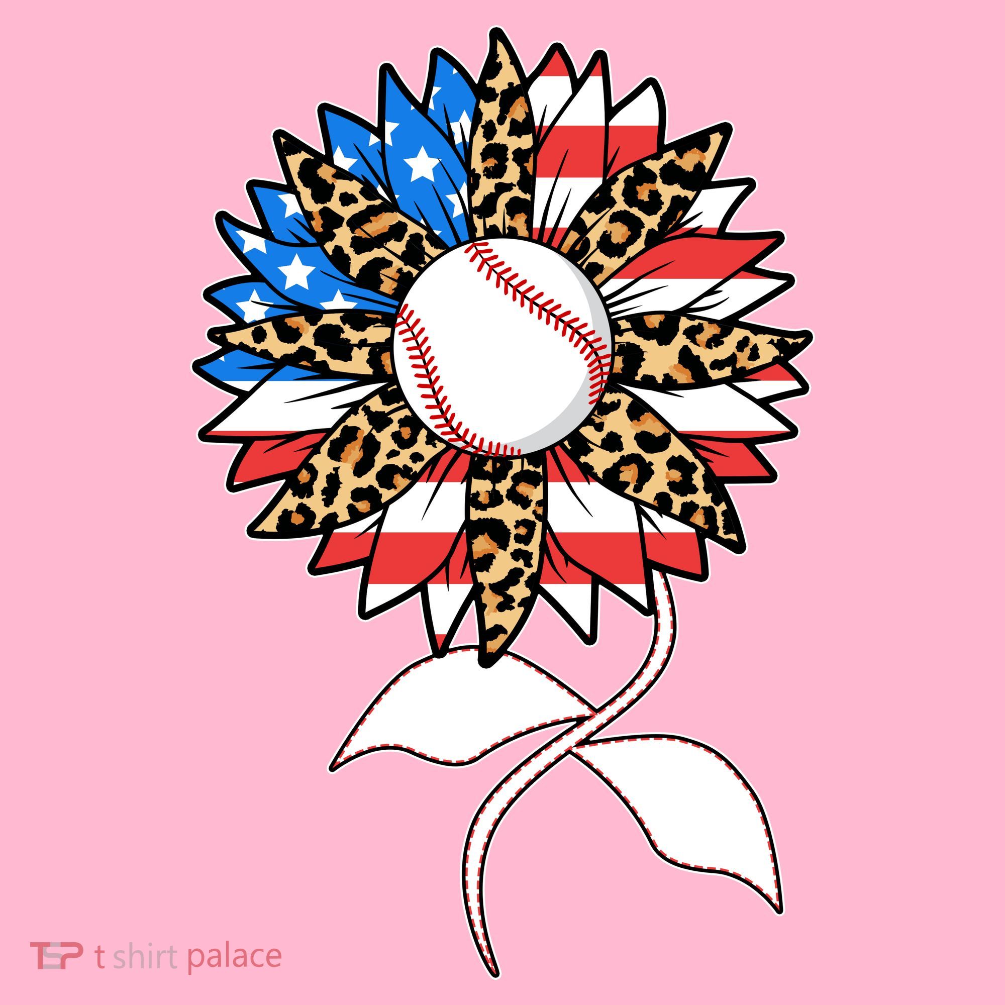 Cute USA American Flag Baseball Sunflower T-Shirt