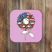 Cute USA American Flag Baseball Sunflower Coaster thumb 0
