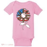 Cute USA American Flag Baseball Sunflower Baby Bodysuit thumb 0