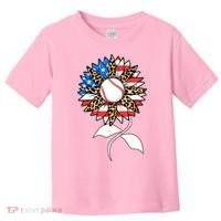 Cute USA American Flag Baseball Sunflower Toddler T-Shirt thumb 0