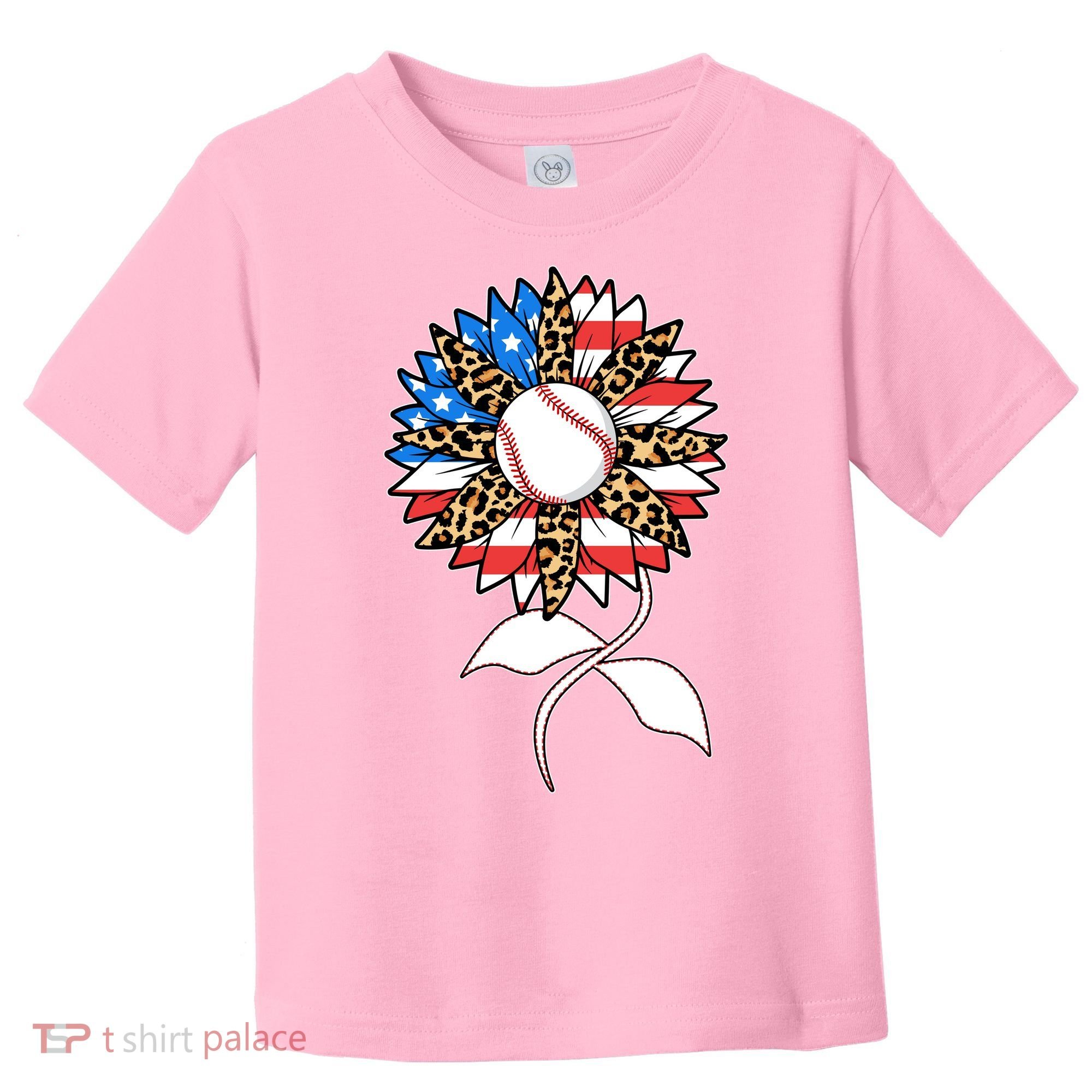 Cute USA American Flag Baseball Sunflower Toddler T-Shirt