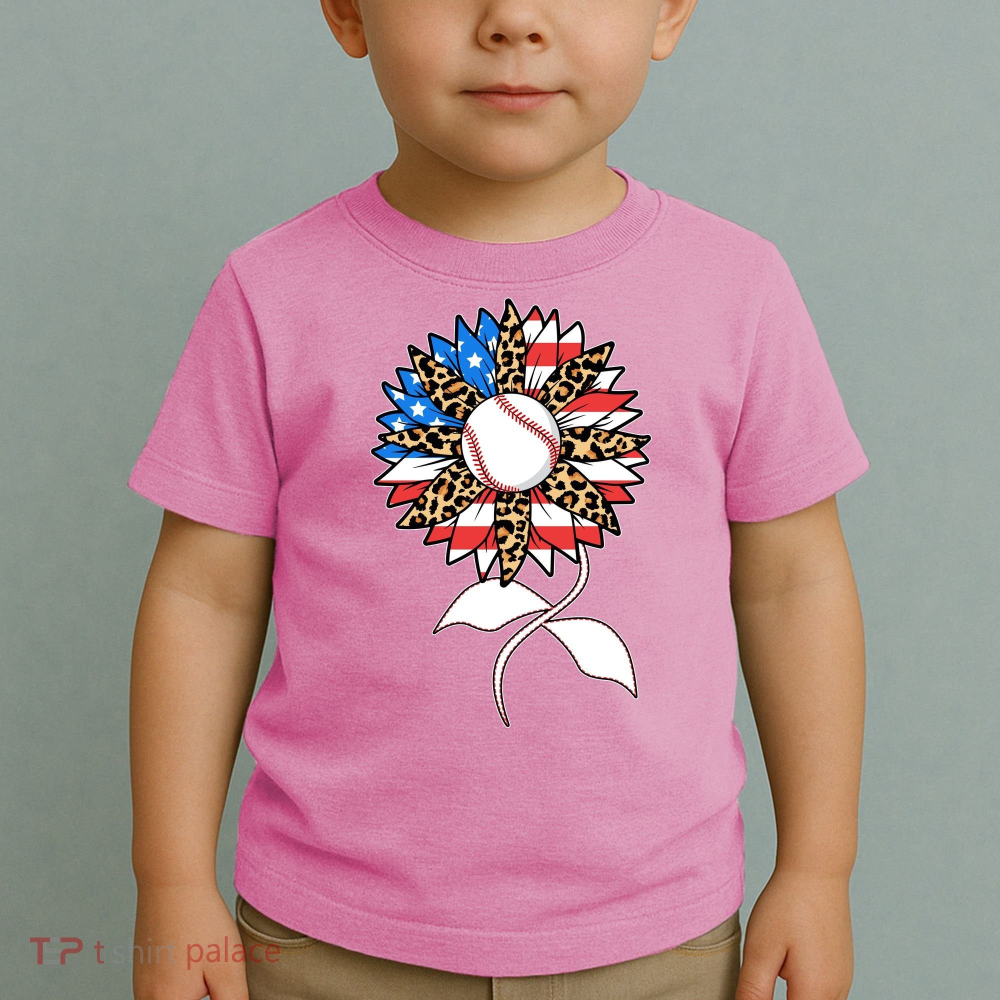 Cute USA American Flag Baseball Sunflower Toddler T-Shirt