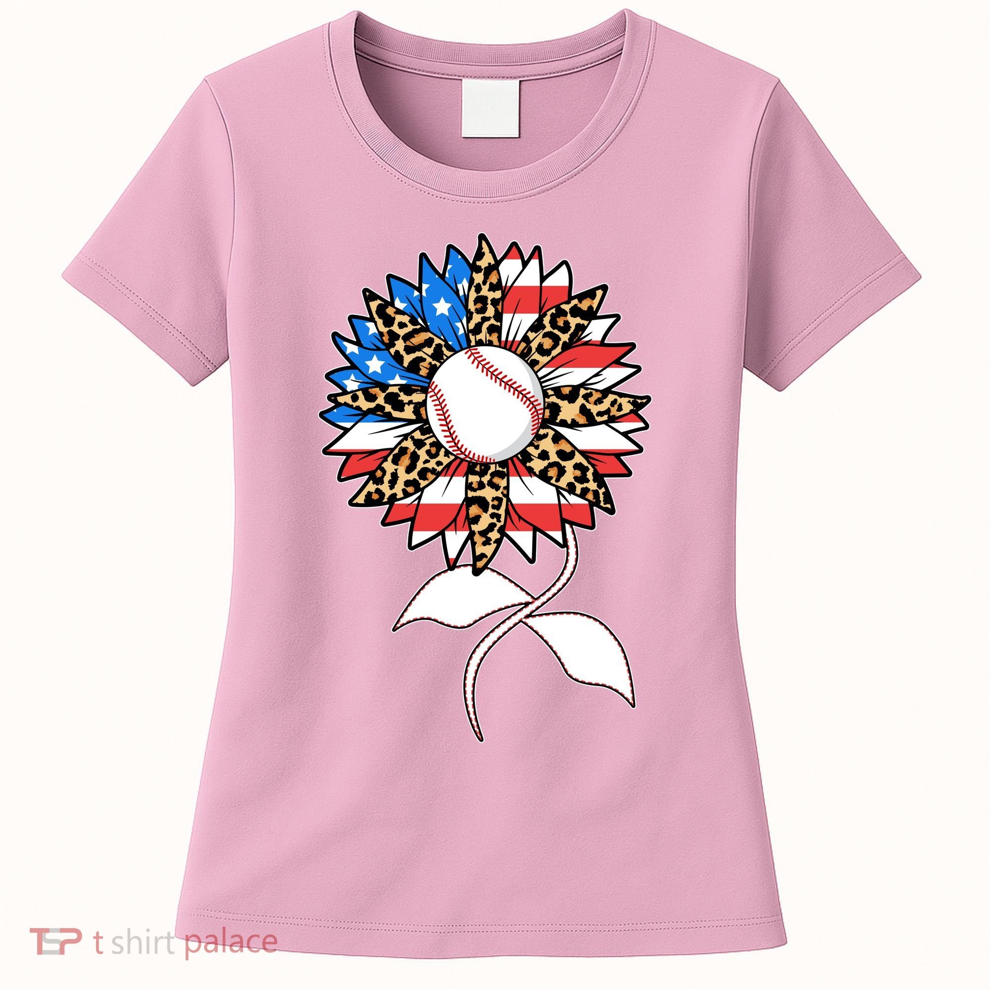 Cute USA American Flag Baseball Sunflower Women's T-Shirt