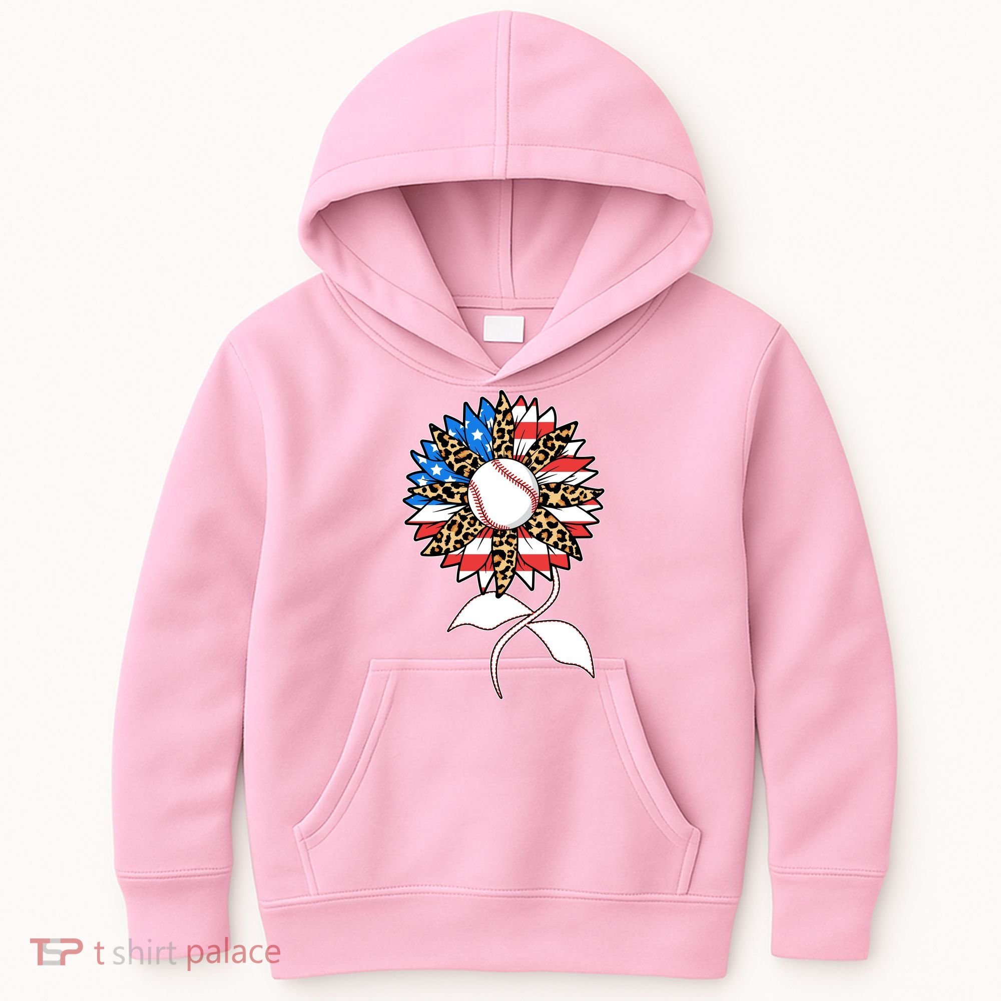 Cute USA American Flag Baseball Sunflower Kids Hoodie