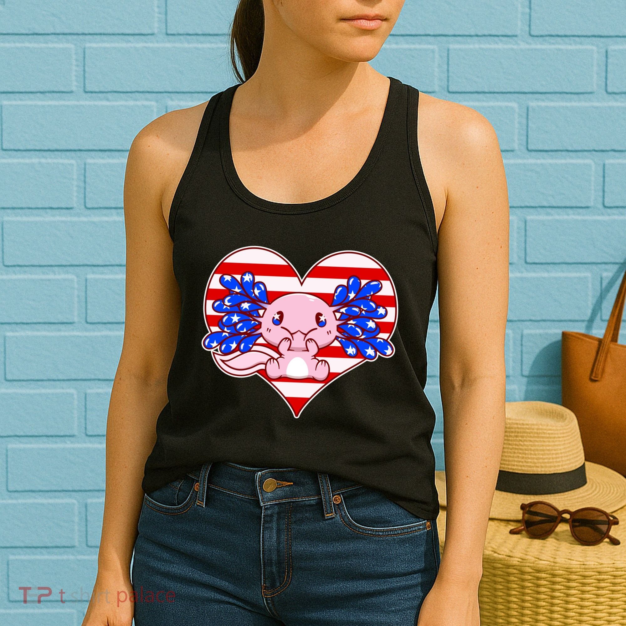 Cute USA American Flag Axolotl Women's Tank Top