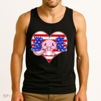 Cute USA American Flag Axolotl Tank Top thumb 3