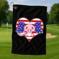Cute USA American Flag Axolotl Golf Towel thumb 1
