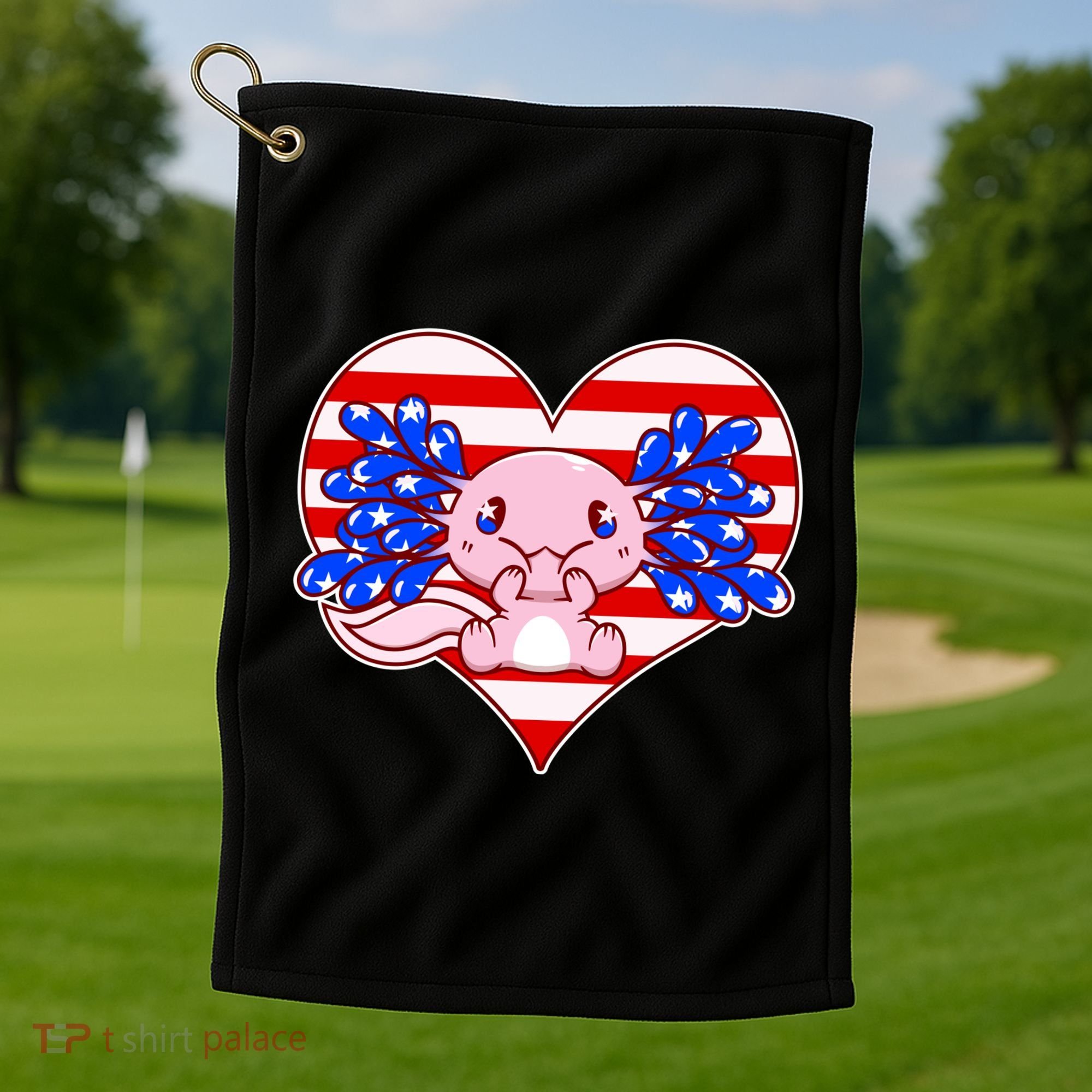 Cute USA American Flag Axolotl Golf Towel