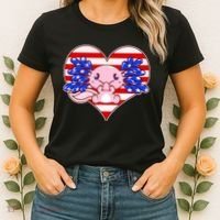 Cute USA American Flag Axolotl Women's T-Shirt thumb 2
