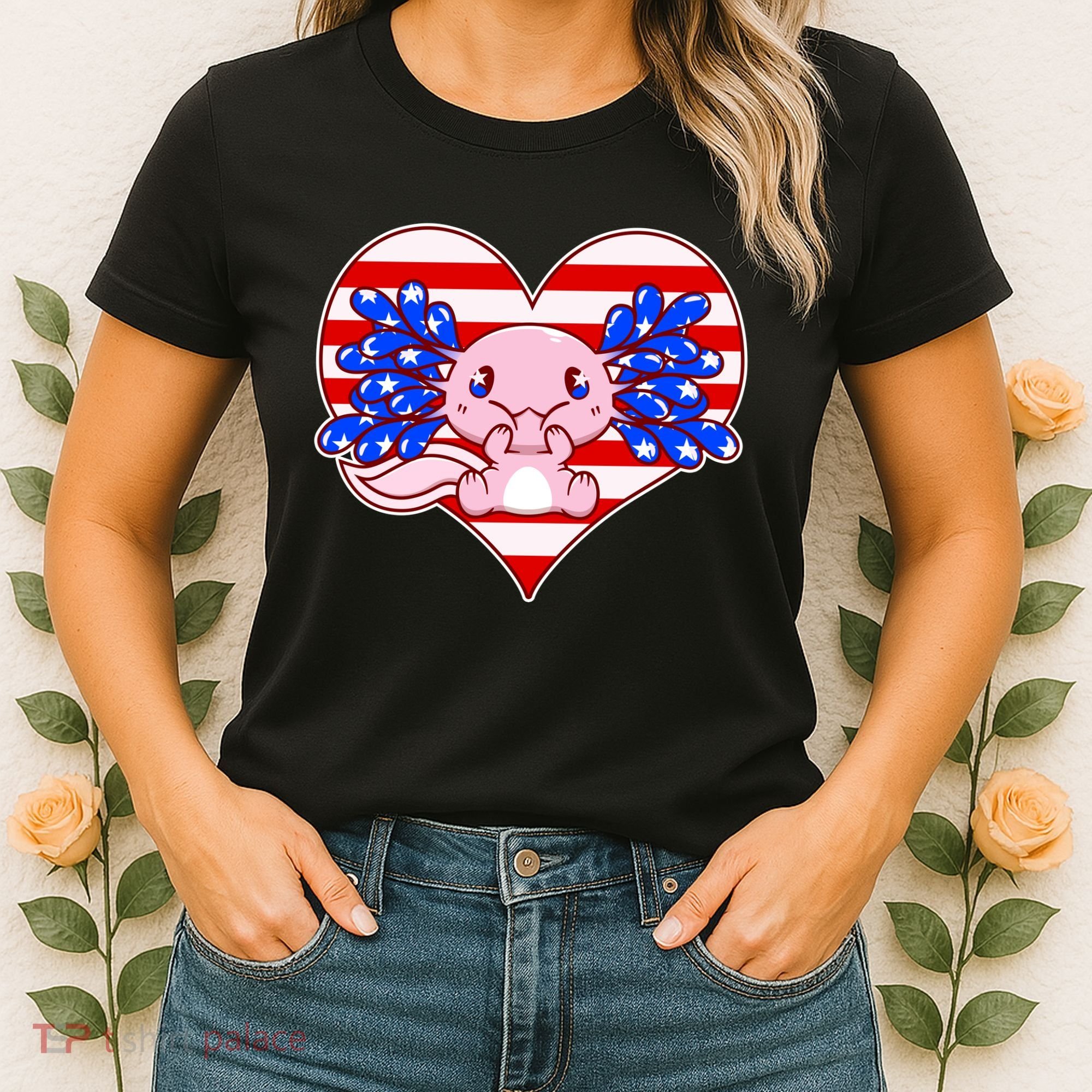 Cute USA American Flag Axolotl Women's T-Shirt
