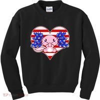 Cute USA American Flag Axolotl Kids Sweatshirt thumb 0