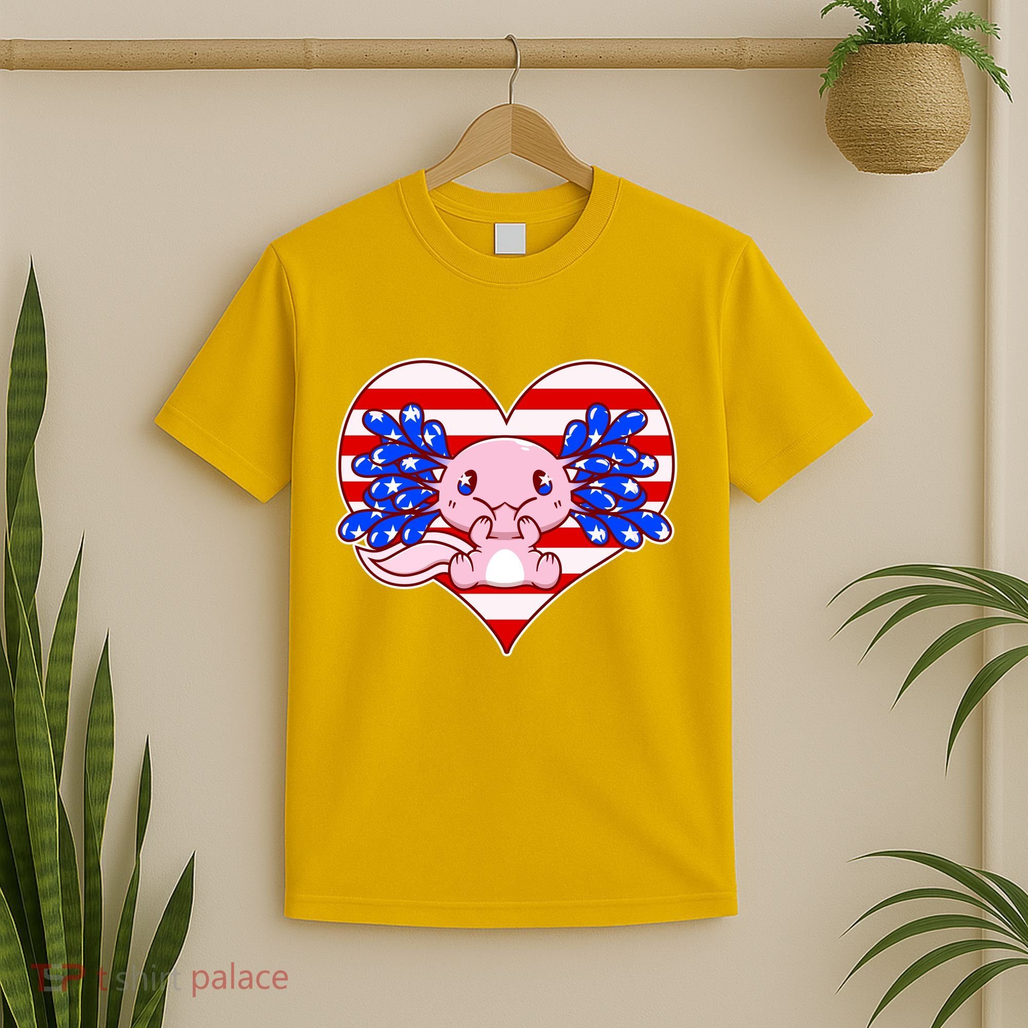 Cute USA American Flag Axolotl T-Shirt