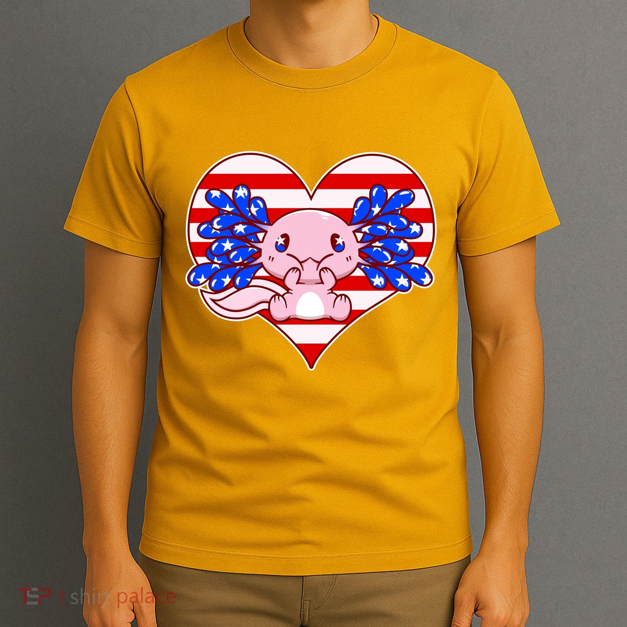 Cute USA American Flag Axolotl T-Shirt