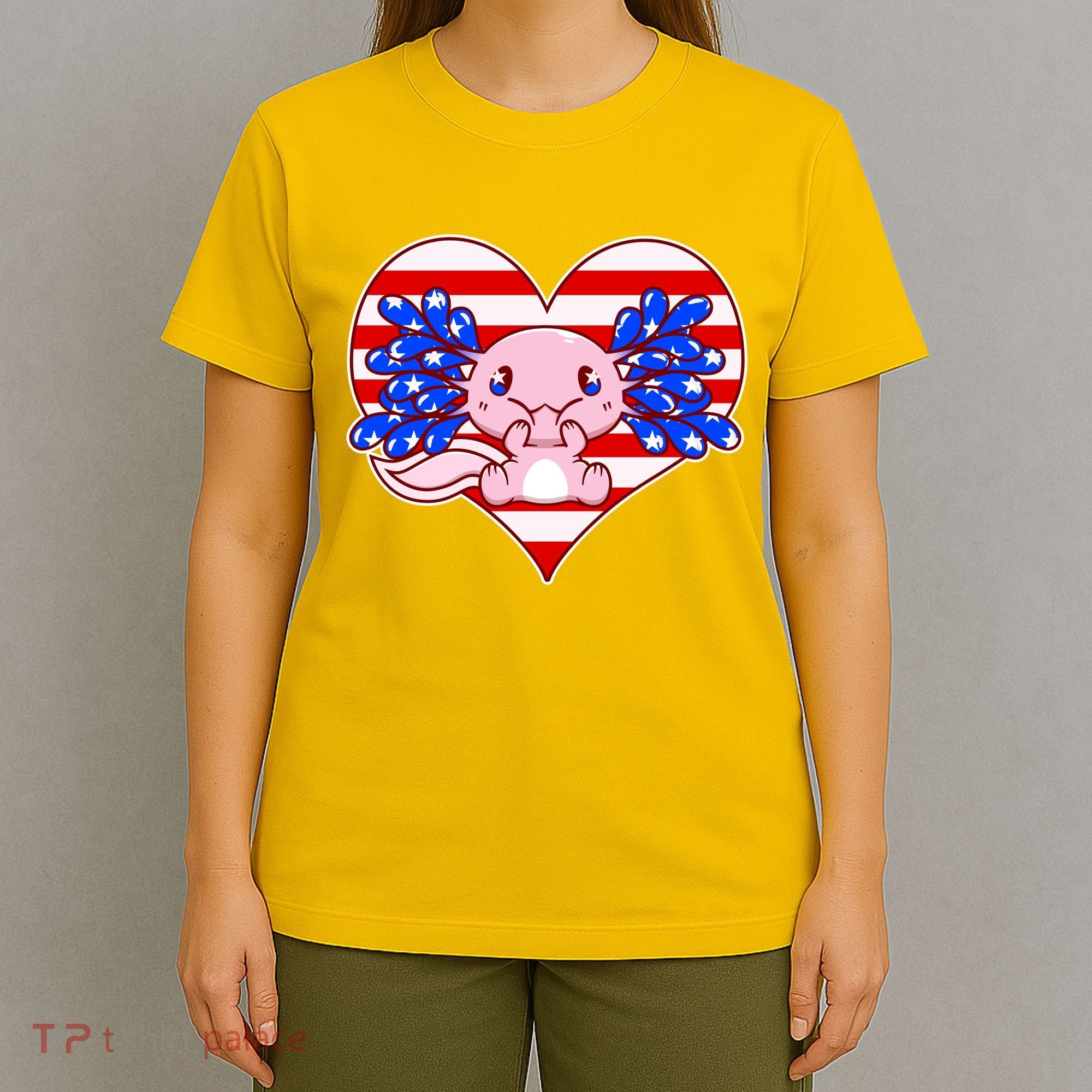 Cute USA American Flag Axolotl T-Shirt