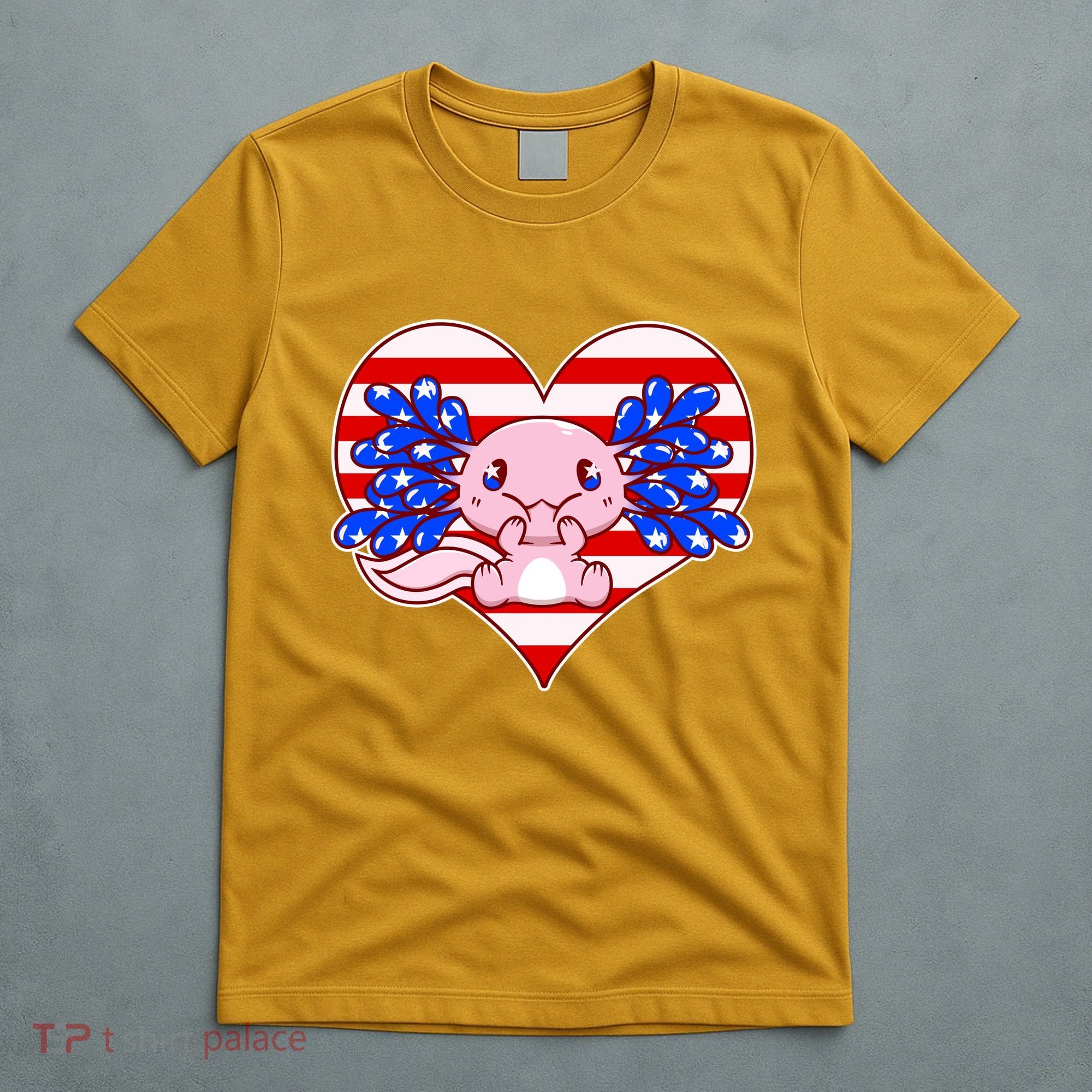 Cute USA American Flag Axolotl T-Shirt