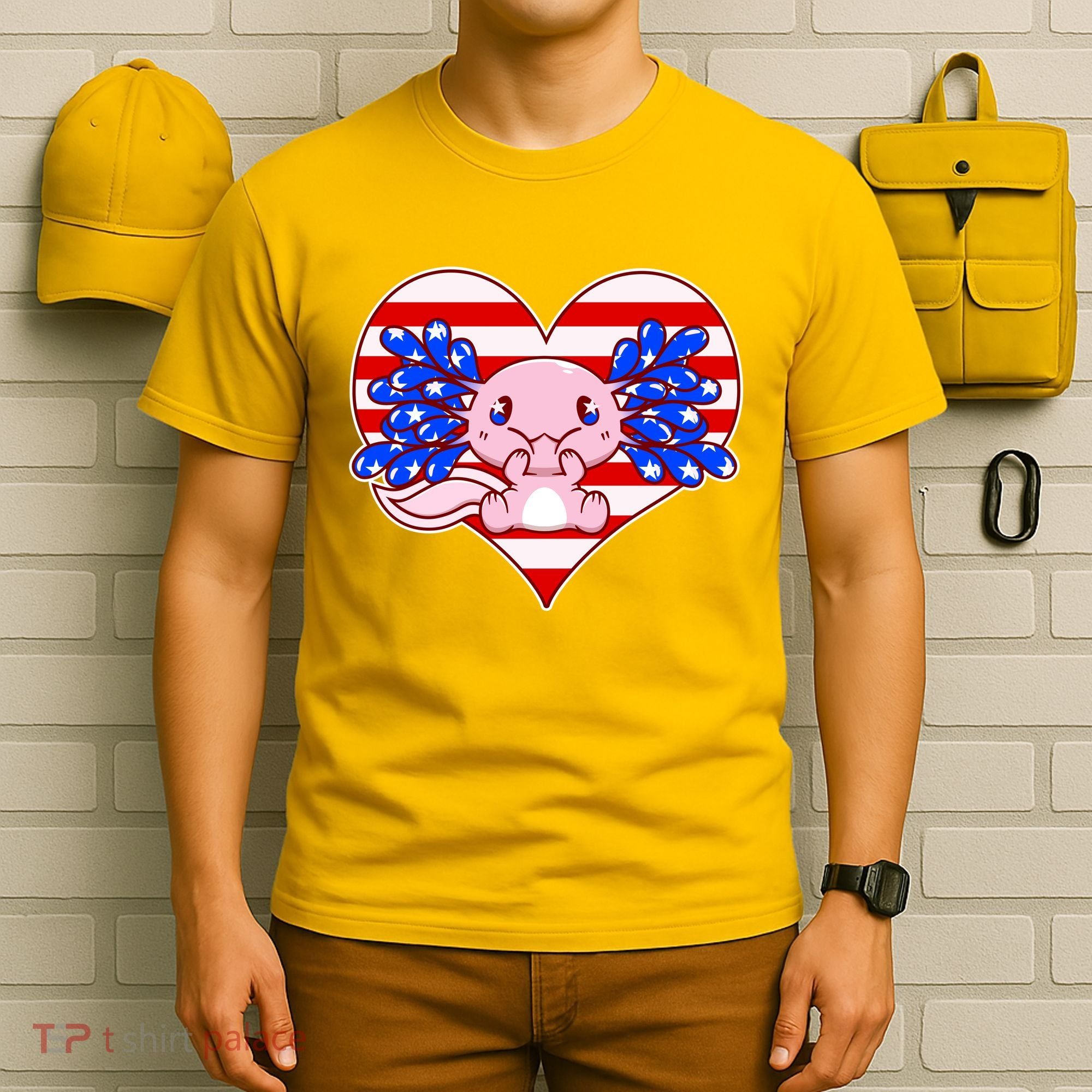 Cute USA American Flag Axolotl T-Shirt