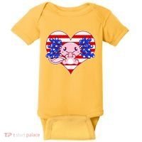 Cute USA American Flag Axolotl Baby Bodysuit thumb 0