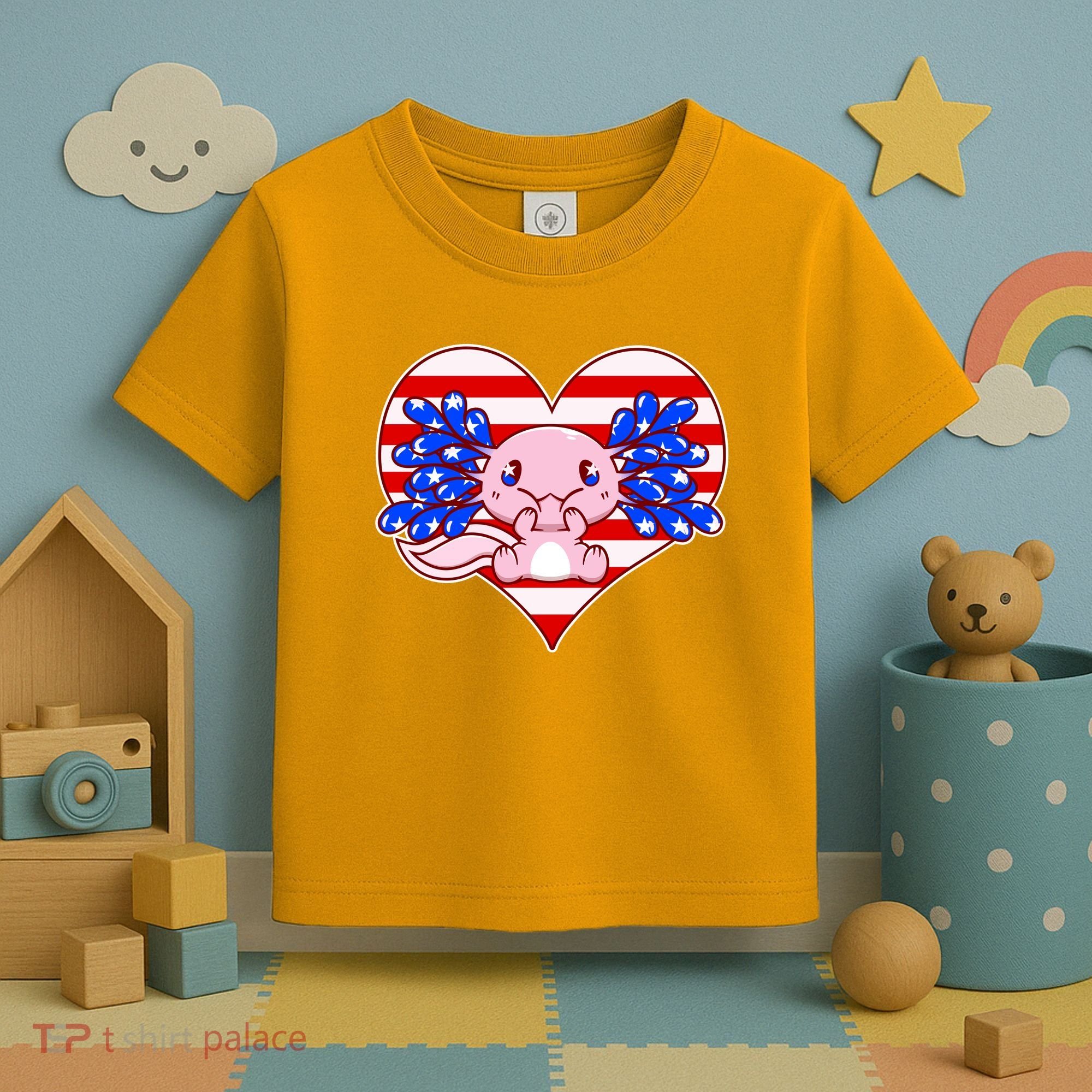 Cute USA American Flag Axolotl Toddler T-Shirt