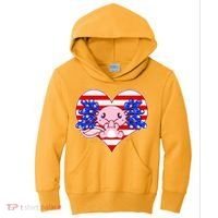 Cute USA American Flag Axolotl Kids Hoodie thumb 0