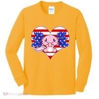 Cute USA American Flag Axolotl Kids Long Sleeve Shirt thumb 0