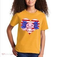 Cute USA American Flag Axolotl Kids T-Shirt thumb 2