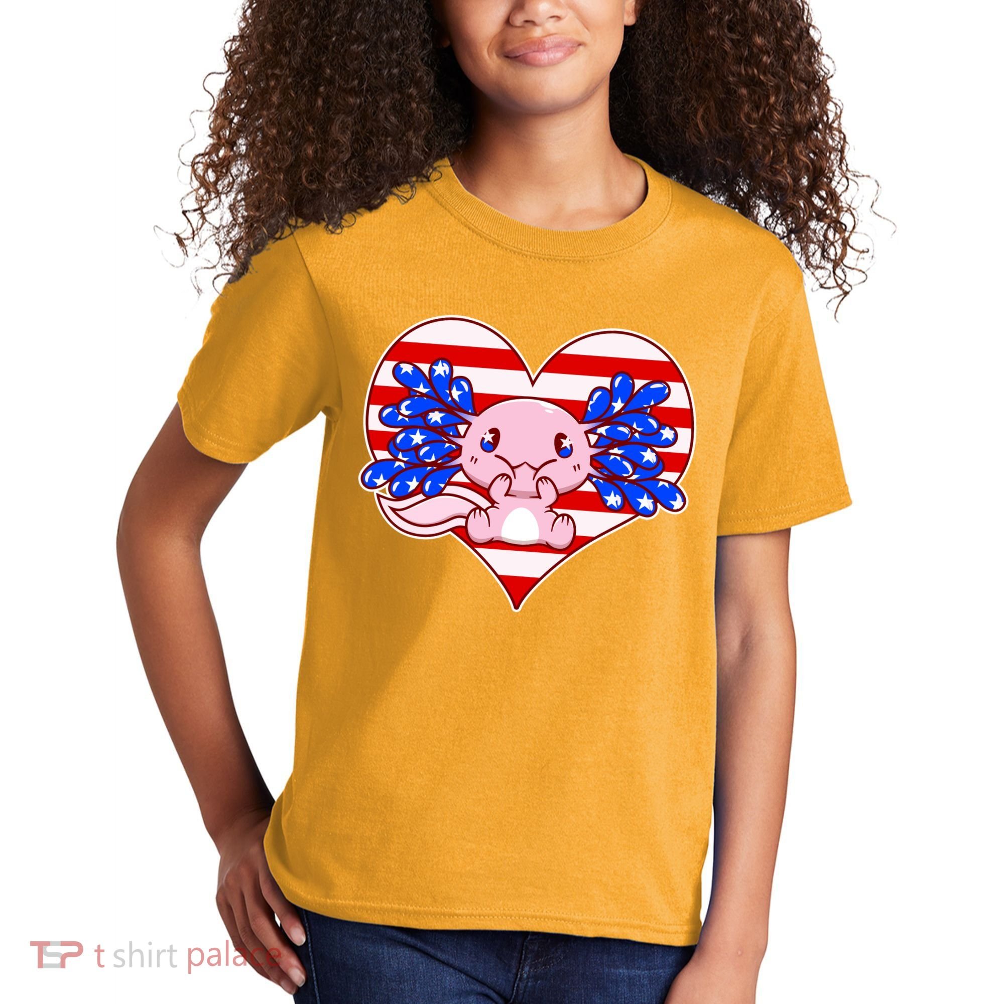 Cute USA American Flag Axolotl Kids T-Shirt